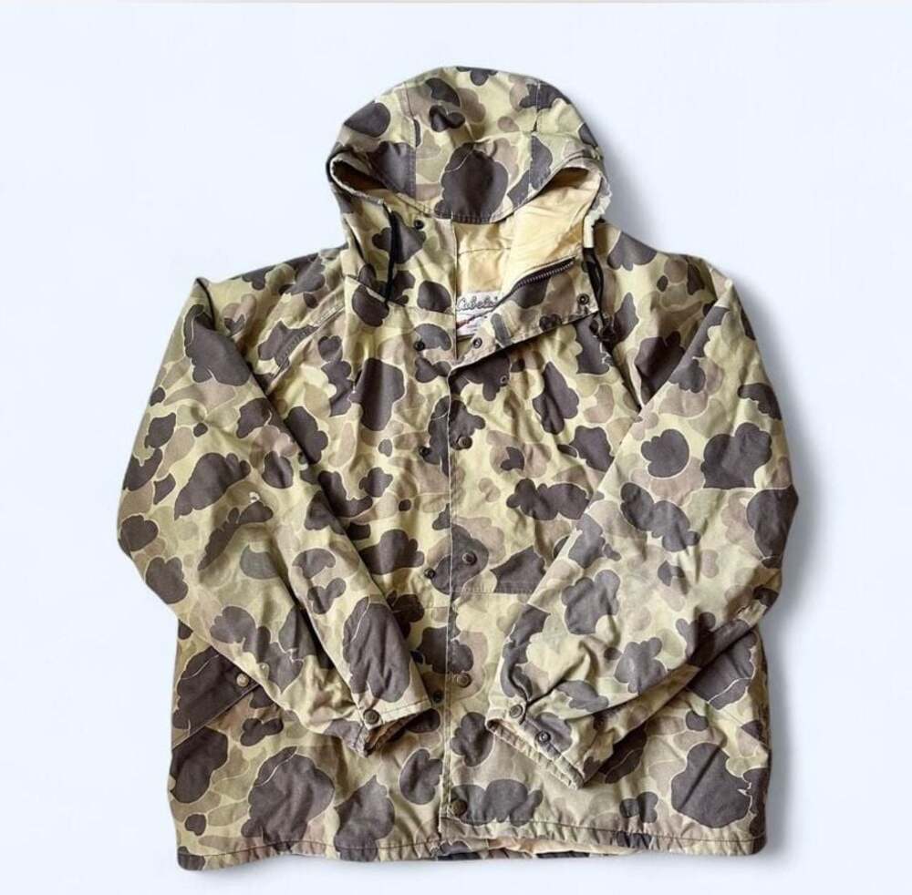 Vintage Cabela's Duck Camo Gore-Tex Hooded Hunting Jacket Size L Regular
